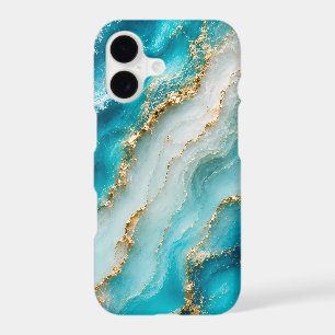Luxury Turquoise Agate Marble with Gold Veins iPhone 17 Case