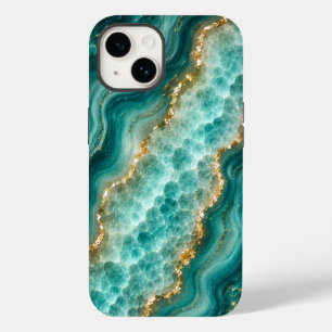 Luxury Turquoise Agate Marble with Gold Veins Case-Mate iPhone 14 Case