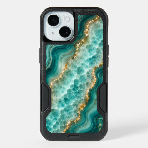 Luxury Turquoise Agate Marble with Gold Veins iPhone 15 Case