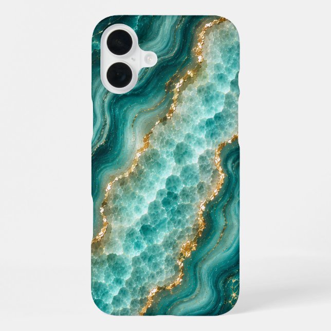Luxury Turquoise Agate Marble with Gold Veins iPhone Case (Back)