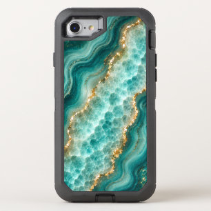 Luxury Turquoise Agate Marble with Gold Veins OtterBox Defender iPhone SE/8/7 Case