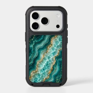 Luxury Turquoise Agate Marble with Gold Veins iPhone 17 Pro Case