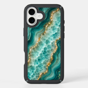 Luxury Turquoise Agate Marble with Gold Veins iPhone 16 Plus Case