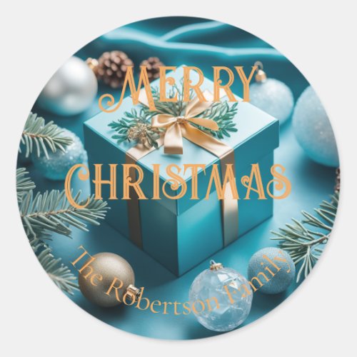 Luxury Turquoise Blue  Gold Christmas Gifts  Classic Round Sticker