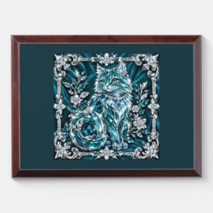 Luxury Turquoise Crystal Cat Silver Frame Award Plaque