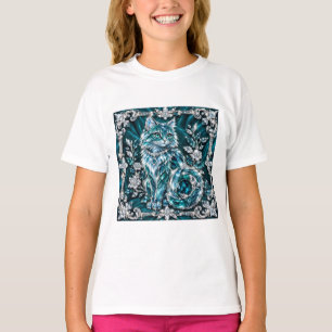 Luxury Turquoise Crystal Cat Silver Frame T-Shirt