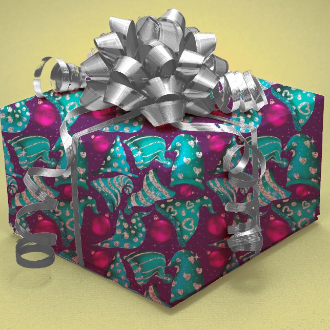 Luxury turquoise faux glitter gnome hat Christmas Wrapping Paper Sheets (Creator Uploaded)