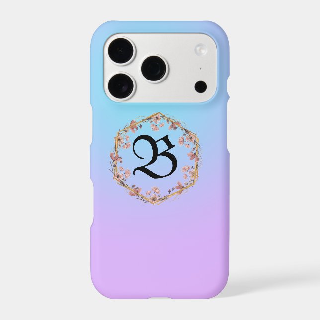 Luxury Turquoise floral gradient monogram name Case-Mate iPhone Case (Back)