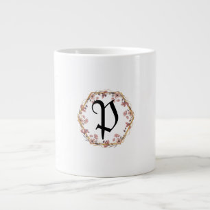 Luxury Turquoise floral gradient monogram name Giant Coffee Mug