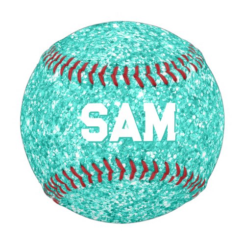 Luxury Turquoise Glitter Bold Sport Monogram Baseball