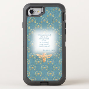 Luxury Turquoise Gold Bee Wreath Matrix Faith  OtterBox Defender iPhone SE/8/7 Case
