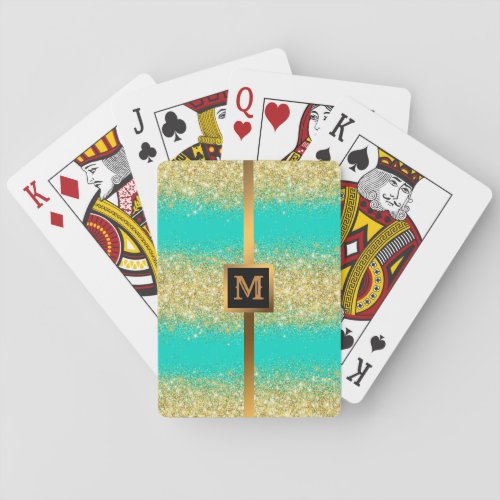 Luxury Turquoise Gold Glitter Poker Cards