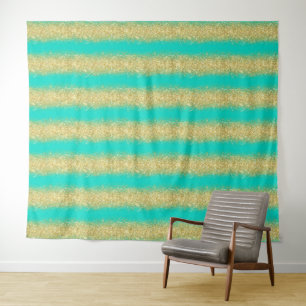Luxury Turquoise Gold Glitter Tapestry