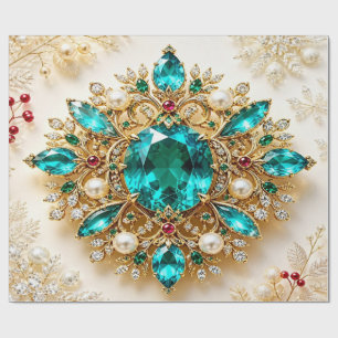 Luxury Turquoise Jeweled Christmas Wrapping Paper