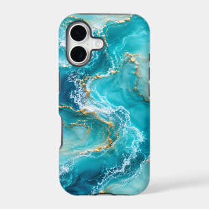 Luxury Turquoise Ocean Marble with Gold Foil Waves iPhone 17 Case