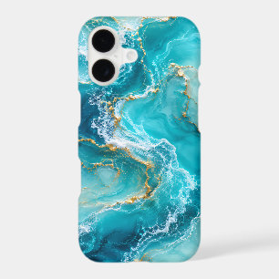 Luxury Turquoise Ocean Marble with Gold Foil Waves iPhone 17 Case