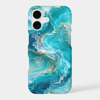 Luxury Turquoise Ocean Marble with Gold Foil Waves iPhone 17 Case