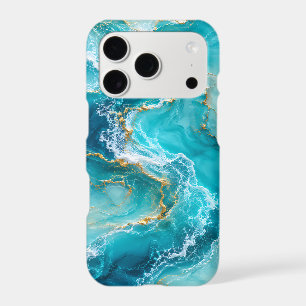 Luxury Turquoise Ocean Marble with Gold Foil Waves iPhone 17 Pro Case
