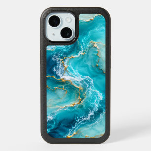Luxury Turquoise Ocean Marble with Gold Foil Waves iPhone 15 Case