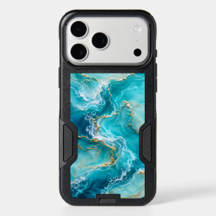 Luxury Turquoise Ocean Marble with Gold Foil Waves iPhone 17 Pro Max Case