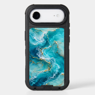 Luxury Turquoise Ocean Marble with Gold Foil Waves iPhone 17 Air Case
