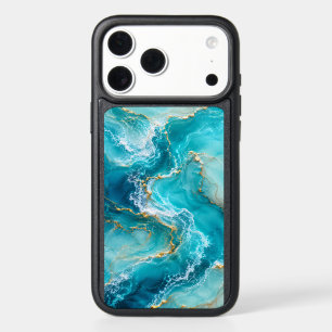 Luxury Turquoise Ocean Marble with Gold Foil Waves iPhone 17 Pro Max Case