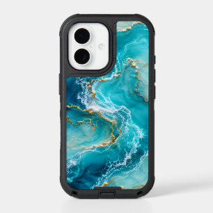 Luxury Turquoise Ocean Marble with Gold Foil Waves iPhone 17 Case