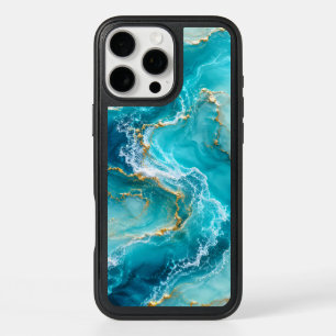 Luxury Turquoise Ocean Marble with Gold Foil Waves iPhone 16 Pro Max Case