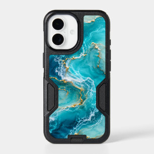 Luxury Turquoise Ocean Marble with Gold Foil Waves iPhone 17 Case