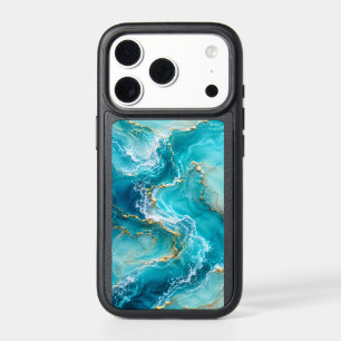 Luxury Turquoise Ocean Marble with Gold Foil Waves iPhone 17 Pro Case