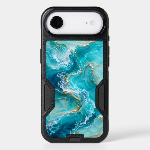 Luxury Turquoise Ocean Marble with Gold Foil Waves iPhone 17 Air Case
