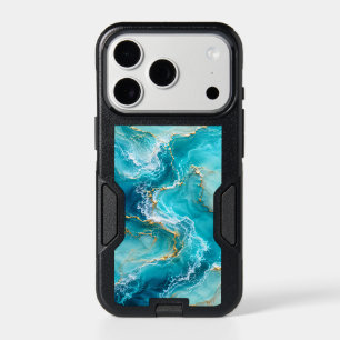 Luxury Turquoise Ocean Marble with Gold Foil Waves iPhone 17 Pro Case