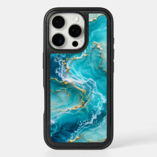 Luxury Turquoise Ocean Marble with Gold Foil Waves iPhone 16 Pro Case
