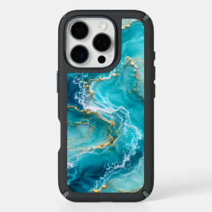 Luxury Turquoise Ocean Marble with Gold Foil Waves iPhone 16 Pro Case