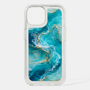 Luxury Turquoise Ocean Marble with Gold Foil Waves iPhone 15 Case
