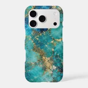 Luxury Turquoise Stone with Elegant Gold Veins iPhone 17 Pro Case
