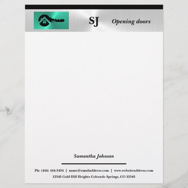 Luxury Turquoise with Black Key Real Estate  Letterhead (Front)