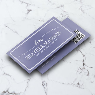 Luxury Unique Fancy Monogram QR Code Dusty Lilac Foil Business Cards