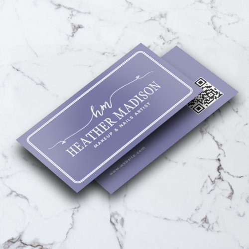 Luxury Unique Fancy Monogram QR Code Dusty Lilac Foil Business Cards