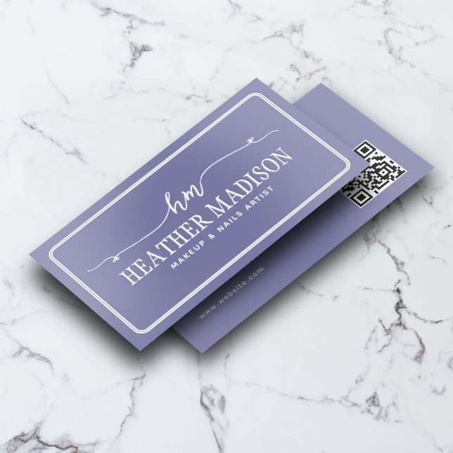 Luxury Unique Fancy Monogram QR Code Dusty Lilac Foil Business Cards (Creator Uploaded)