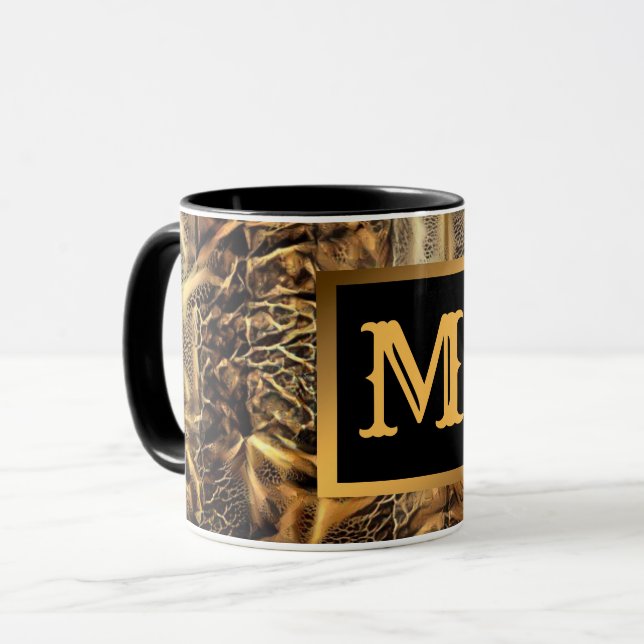 Luxury Unique Wood Gold Monogrammed Mug (Front Left)