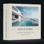Luxury Vacation Home Guest Information 3 Ring Binder<br><div class="desc">Custom photo,  Luxury vacation homes welcome guest Information,  simple beige linen texture background with blue typography.
Stylish,  minimal way to present information about your establishment to your guests.
Easily customizable colors to complement your photo.</div>