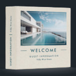 Luxury Vacation Home Guest Information 3 Ring Binder<br><div class="desc">Custom photo,  Luxury vacation homes welcome guest Information,  simple beige linen texture background with blue typography.
Stylish,  minimal way to present information about your establishment to your guests.
Easily customizable colors to complement your photo.</div>
