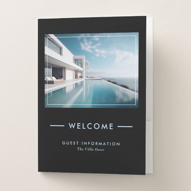 Luxury Vacation Welcome Guest Informations Black Pocket Folder (Front)
