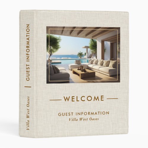 Luxury Vacation Welcome Informations Beige Linen Mini Binder