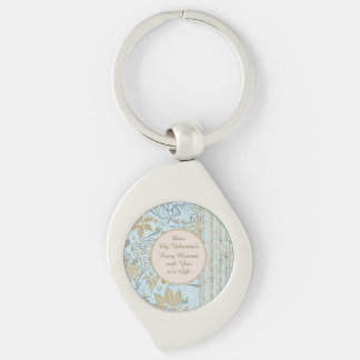 Luxury, Valentine's Day,Gold Soft Blue Flowers Art Keychain