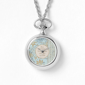 Luxury, Valentine's Day,Gold Soft Blue Flowers Art Watch