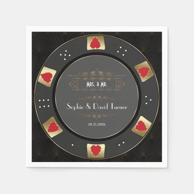 Luxury Vegas Gold Casino Poker Chip Wedding  Napkins (Front)