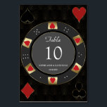Luxury Vegas Gold Casino Poker Chip Wedding Table Number<br><div class="desc">Glamorous Las Vegas Casino themed wedding card. It features an unique poker chip design adorned with faux gold,  red hearts with a faux gold stroke,  a pair of dice,  for a luxury touch. Use Personalise tool to add your info. More ideas in my Poker Casino Collection.</div>