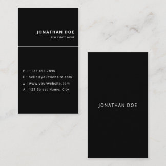 Luxury Vertical Black Minimalist Real Estate Business Card